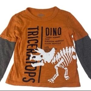 OshKosh B'gosh Triceratops Graphic Tee Kids 4T Orange Long Sleeve Dinosaur Shirt